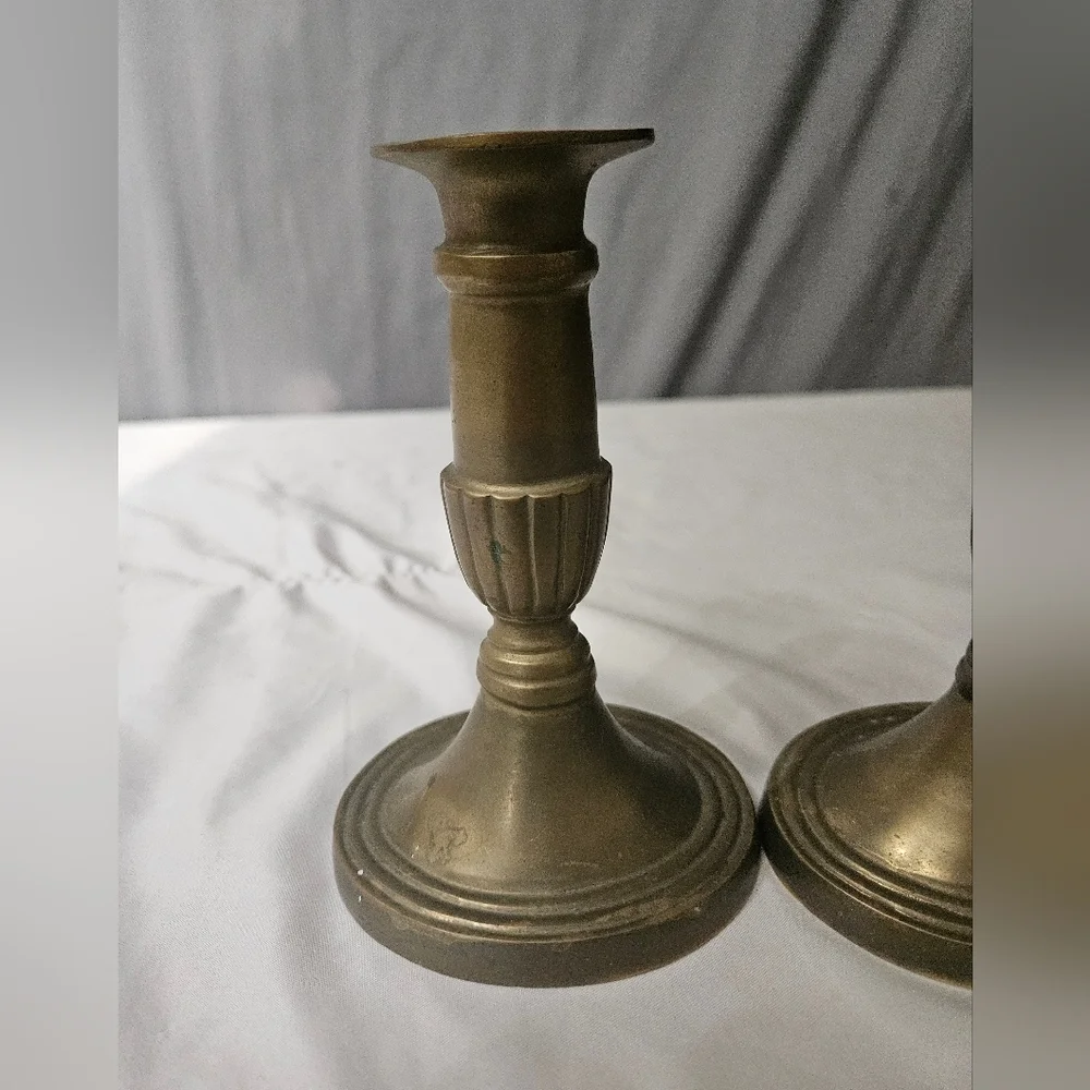 Vintage Set Of 2 Brass Candle Holders Elegant Antique Weighted Base India